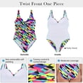 thumbnail image 3 of RELLECIGA Women's Plus Size Twist Front One Piece Swimsuit for Lady Ruched Tummy Control One Piece Bathing Suits for Women Neon Striped Size XXL, 3 of 11