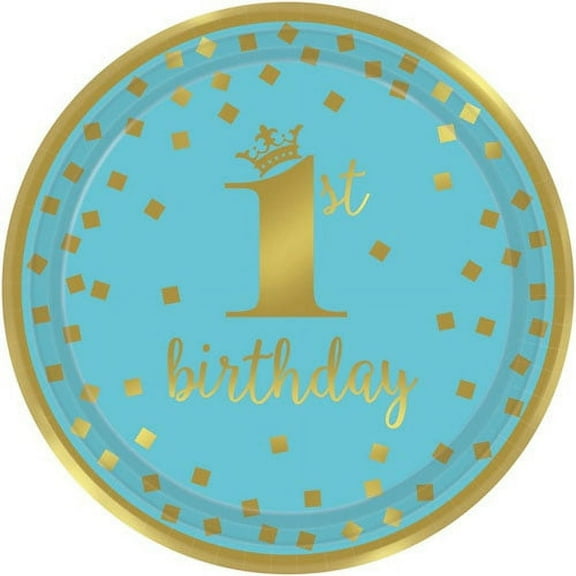 1st Birthday 'Blue and Gold' Large Paper Plates (8ct)