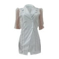 thumbnail image 3 of Yuemengxuan Double-breasted High-Quality Solid Color Mesh Lantern Sleeve Tailored Collar Dress, 3 of 8