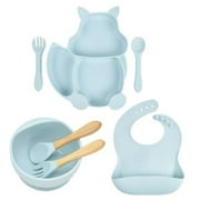 7pcs/set Kids Plates Bowl Set Silicone Kitchenware Suction Children's Tableware Compartment Kids Dishes With Spoon And Fork