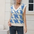 thumbnail image 3 of Womens Fall Fashion 2022! QLEICOM Sweaters for Women, Women‘s V-neck Multicolor Knitted Sweater Houndstooth Casual Fashion Sleeveless Vest Jacket Coat Tops On Clearance, 3 of 5