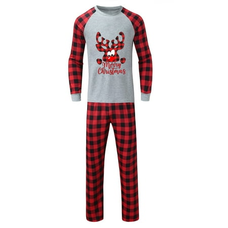 

Leutsin Christmas Man dy Plaid Print Blouse Tops+Pants Family Clothes Pajamas