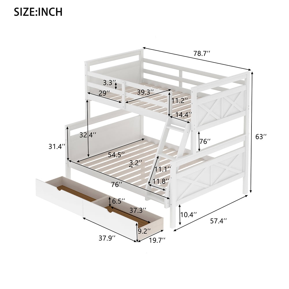 Kadyn Kids Bedroom Loft Bed with Storage Drawers, Can Be Split into Two Separate Beds, White Kadyn Kids Bedroom Loft Bed with Storage Drawers, Can Be Split into Two Separate Beds, White