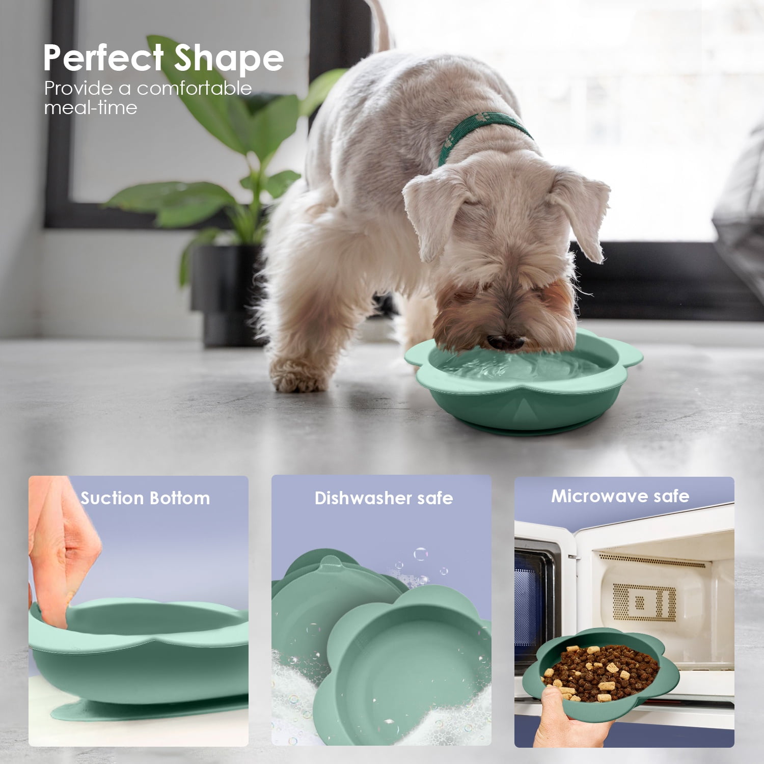 P.T. Supply Co. Green Small Flower-Shaped Silicone Pet Bowl with Non-Slip Suction Base