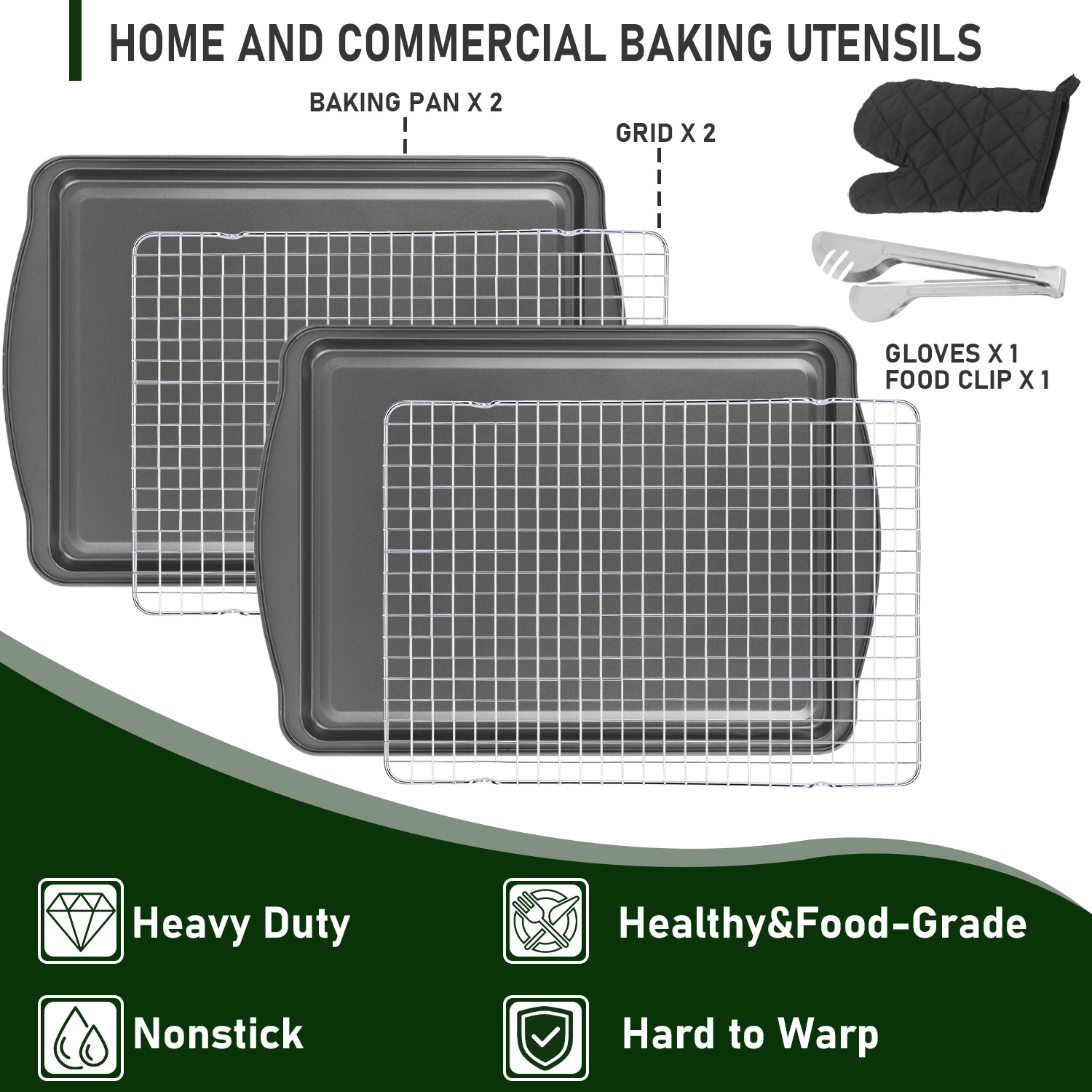 6-Piece Baking Sheets and Cooling Racks Set, Carbon Steel Nonstick Bakeware, Gray