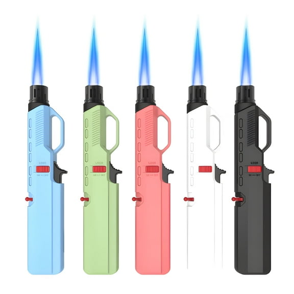 Jet Torch Lighter 5 Packs - Windproof Refillable Butane Fire Starter with Safety Lock & Adjustable Flame for Candles, BBQ, Camping, Fireplace (Butane Not Included)