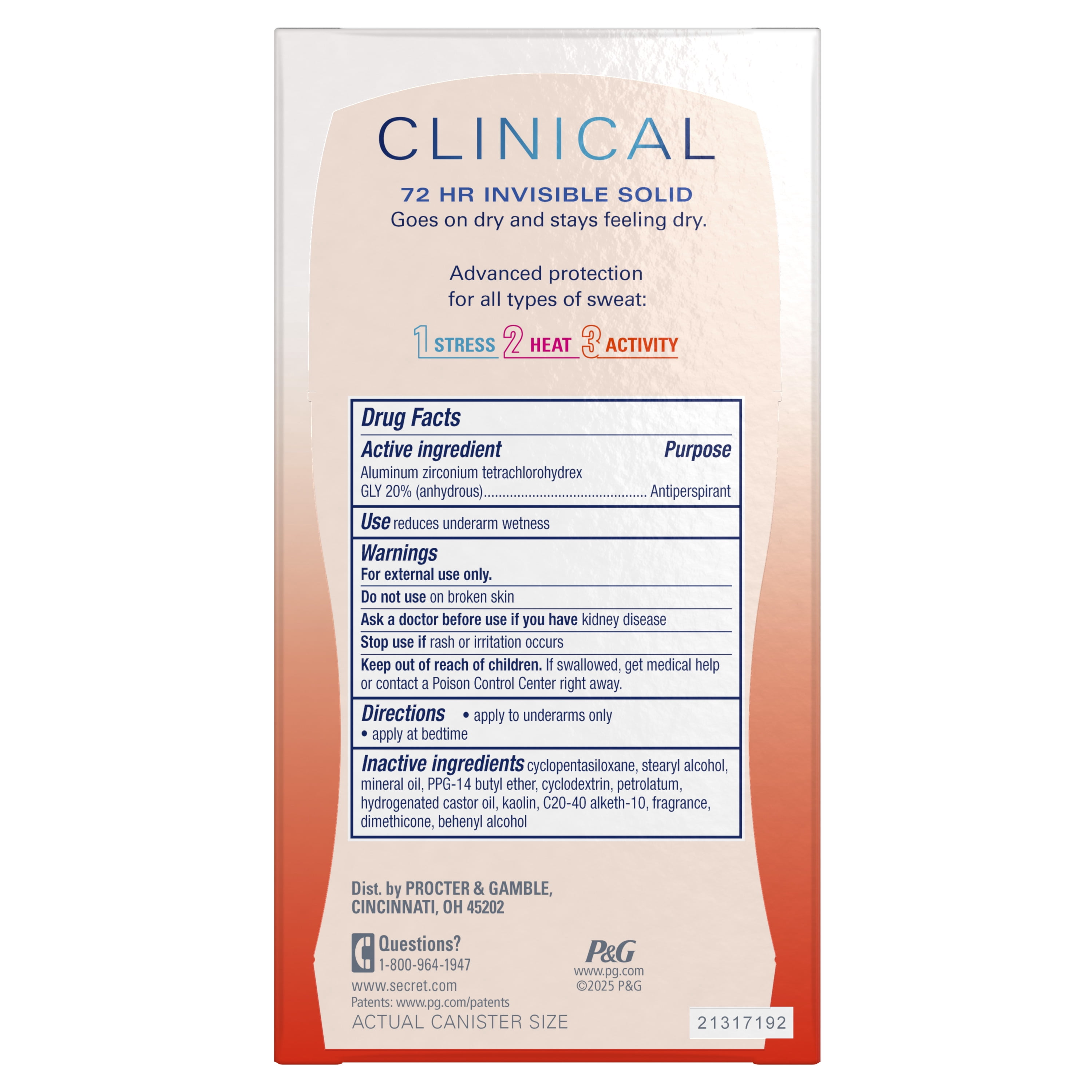 Secret Clinical 72 HR Invisible Solid Antiperspirant Watermelon Fizz with Pro-Hyaluronic Power 1.6 oz