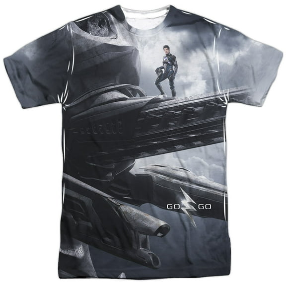 Power Rangers Men's  Black Zord Poster Sublimation T-shirt White