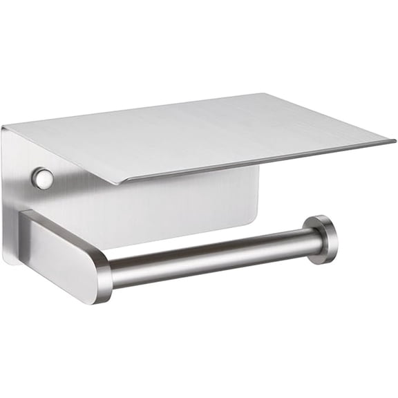 Toilet Paper Holder with Phone Shelf, Stainless Steel Bathroom Tissue Holder, Wall Mounted Roll Paper Dispenser, Brushed Nickel