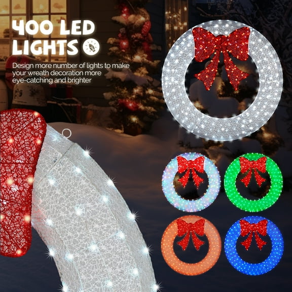 UBesGoo Christmas Wreath Lighted Wreath Christmas Decoration 60in,400 LED,Multicolored
