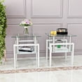 thumbnail image 2 of Modern Tempered Glass Side Table, Square End Table Coffee Table with Metal Legs and Open Shelf for Living Room Bedroom, White 2-Piece, 2 of 8