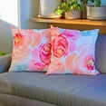 thumbnail image 2 of 2 Pack Pink Rose Velvet Throw Pillow Covers 18x18, Summer Floral Farmhouse Decorative Square Pillow Covers for Cushion Sofa Home Patio, 2 of 6