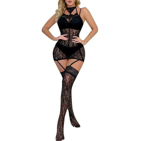 

TANGNADE Women Fishnet Top Brief Lingerie Set Two Piece Sheer Mesh Hollow Out Underwear See Through High Waisted Sleepwear