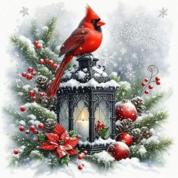 Christmas Red Sparrow Diamond Painting Set, Adult Size, 5D Stereoscopic Digital Diamond Painting, DIY Winter Diamond Art Set, Full Round Diamonds 30×30cm Frameless
