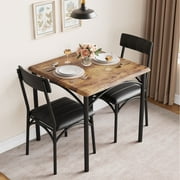 HOSSLLY 3-Piece Dining Table Sets with 2 Upholstered Chairs for Home Kitchen Small Space, Rustic Brown