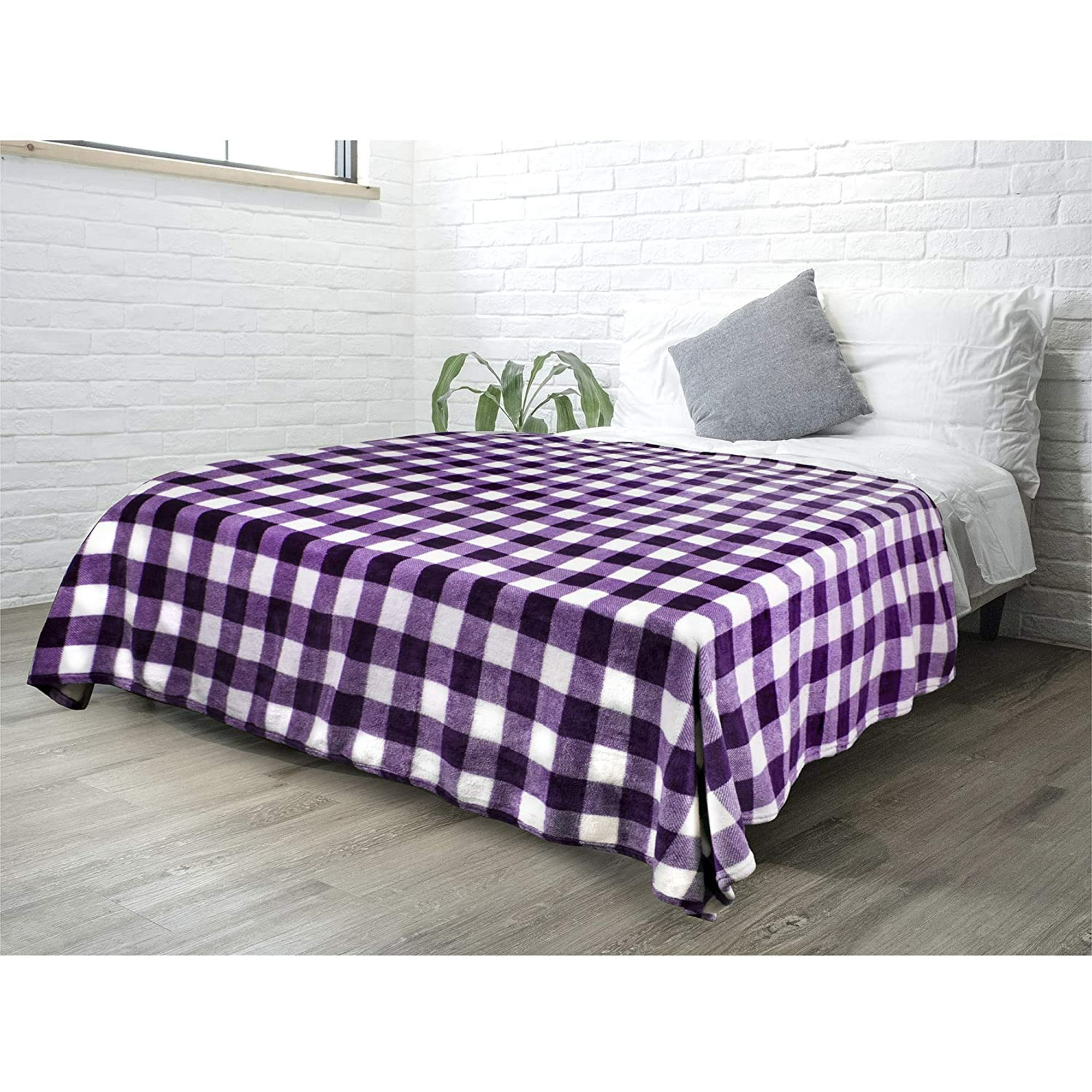 Buffalo Check Fleece Throw Blanket Purple White Checkered Plaid Flannel Blanket Soft Velvet Lightweight Microfiber Blanket for Bed Couch Sofa 60x80 Inches Checker Purple Walmart