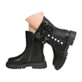 thumbnail image 3 of yocbz Cowgirl Boots for Girls Boys Cowboy Boots Children Shoes Comfortable Thick Sole Plus Velvet Warm Girls Boots Fashionable Bow Princess Mid Length Boots Black,US 10.5, 3 of 9