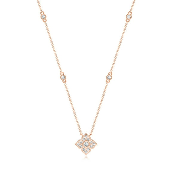 ANGARA Natural Diamond Clover Station Necklace in 14K Rose Gold for Women (Size-2.2mm| Color-G| Clarity-VS2) | April Birthstone, Anniversary, Jewelry Gift for Women | Natural Diamond Necklace