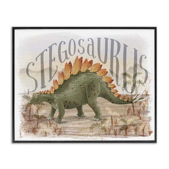 Stupell Industries Eclectic Stegosaurus In Nature Black Framed Giclee Art, 14 x 11, by Raquel Maciel