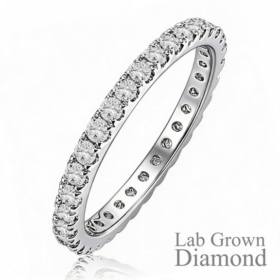 JeenMata Stackable Lab Grown Diamond Eternity Band Ring Timeless Promise Gift in 18K White Gold Plated for Women