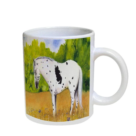 KuzmarK Coffee Cup Mug Pearl Iridescent White - Black Leopard Appaloosa Sleepy Summer Day Horse Art by Denise Every