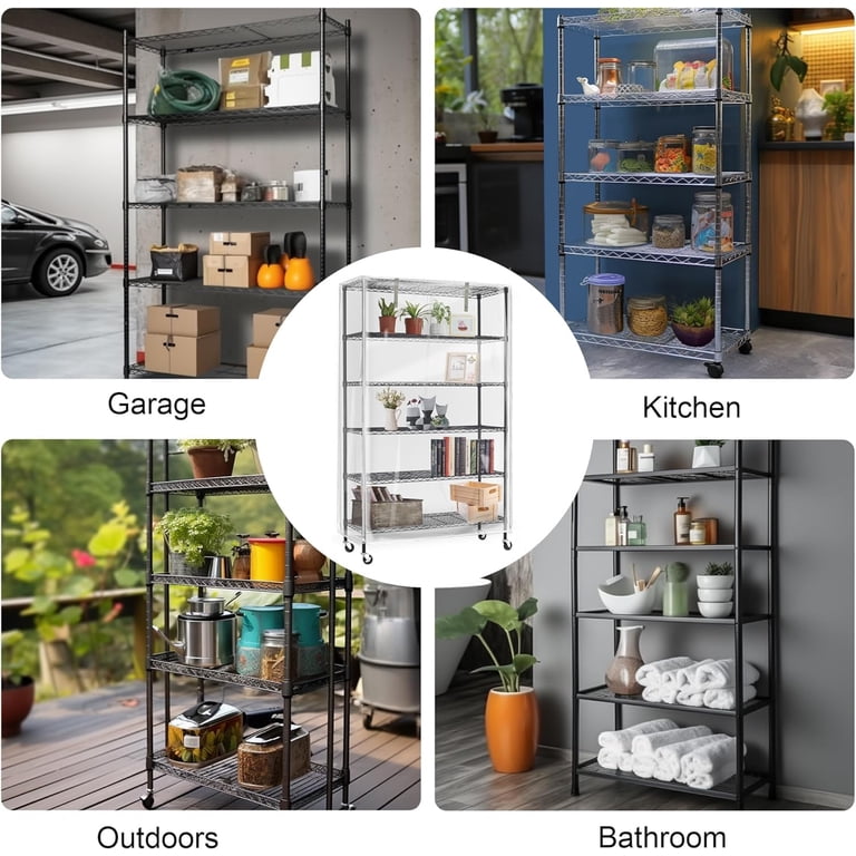 Clear Vinyl Waterproof Shelf Cover For Wire Shelving - 36"W X 14"D X 54"H, Zipper Closure, Dust & Debris Protection