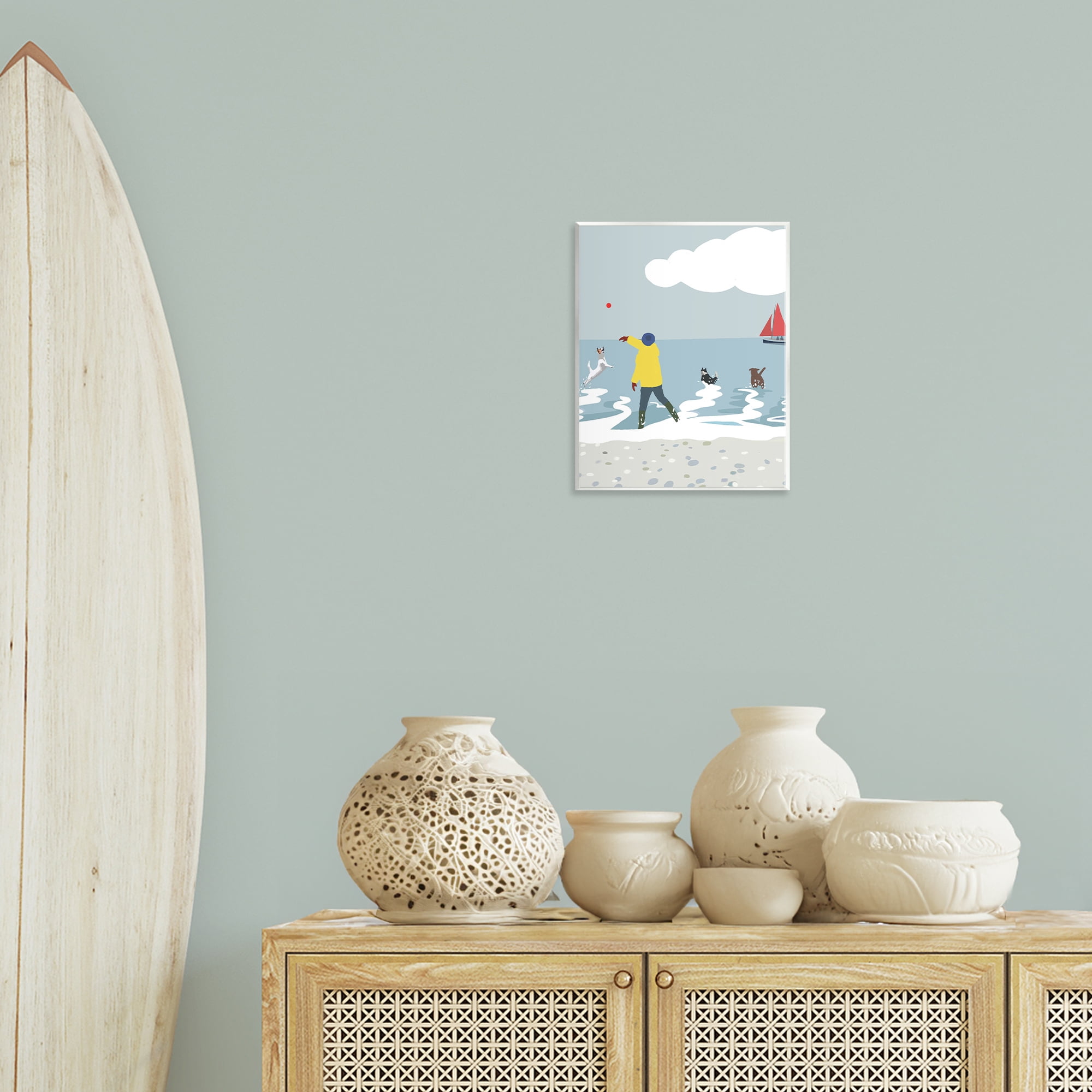 Stupell Industries Catching Ball on Beach Nautical & Beach Painting Unframed Art Print Wall Art, 11 x 14
