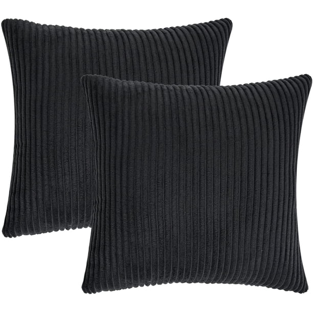 Juego de fundas de almohada decorativas negras de 20 x 20 pulgadas, para sofá, sala de estar, dormitorio, fundas de almohada de pana suaves y acogedoras, paquete de 2, decoración de rayas