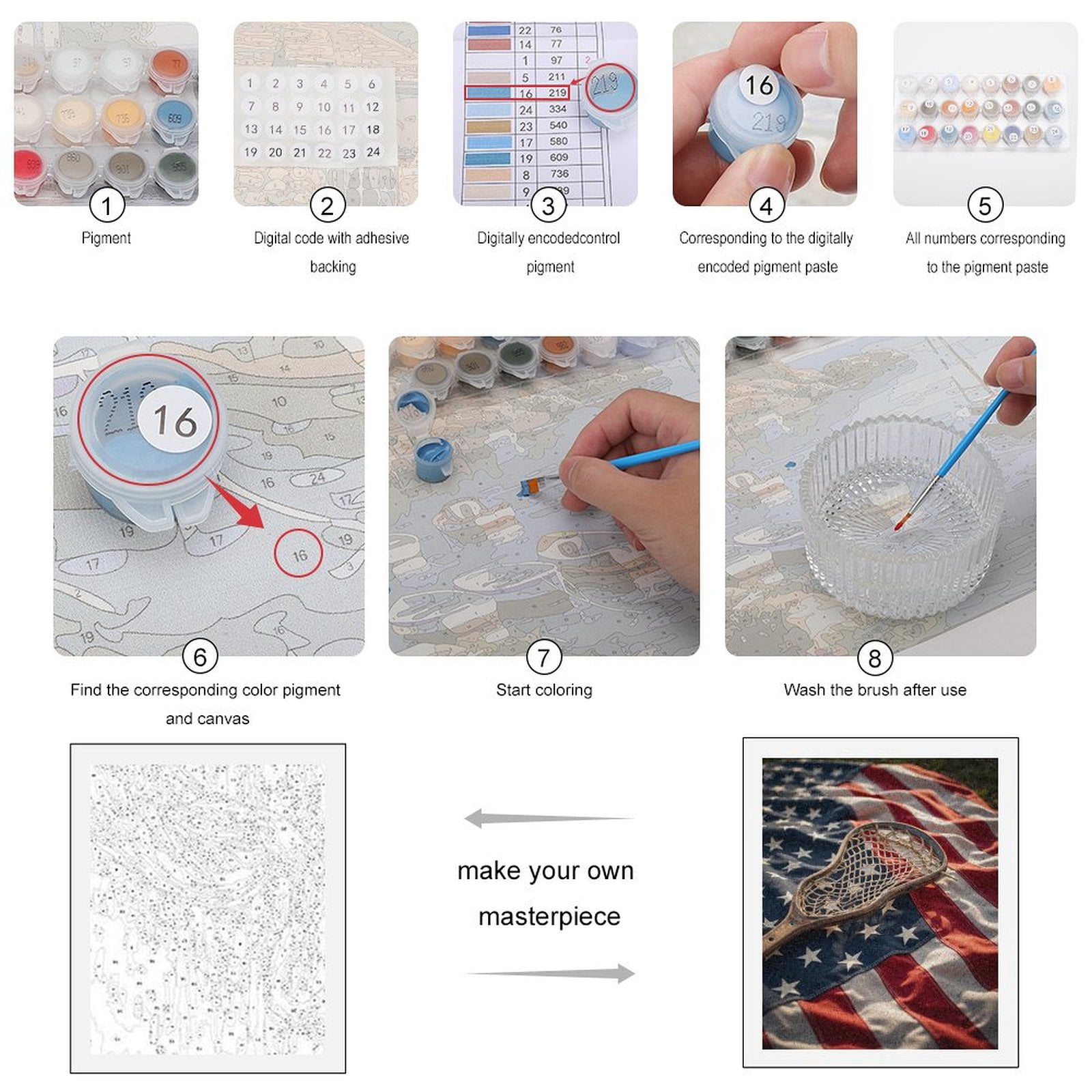 Paint by Numbers Kit for Adults, Lacrosse Patriotic Sports Art Paint by Numbers, Easy Paint by Numbers Kit for Adults Beginner, DIY Adult Paint by Number Kits on Canvas, Home Decor