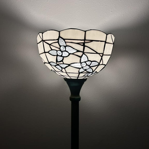 Tiffany Torch Floor Lamp White Stained Glass Flowers LED Bulb Included for Living Room Dining Room Bedroom 12"W*12"D*66"H