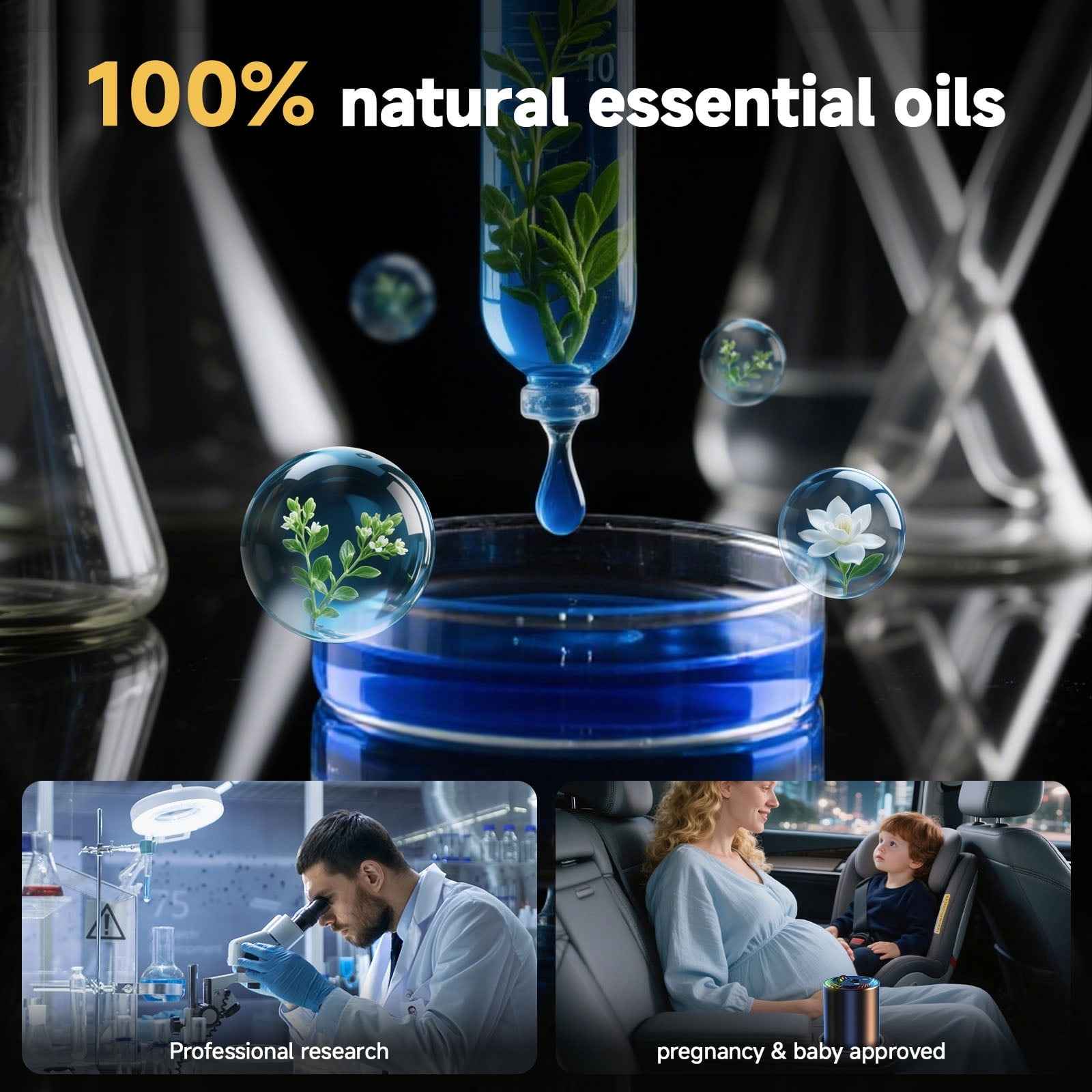 Smart Car Air Freshener with Star Light & Diffusers Oil Refills, Auto On/Off Aroma Diffuser, 3 Adjustable Mist Modes Rechargeable Aromatizante para Carro - Car Diffuser