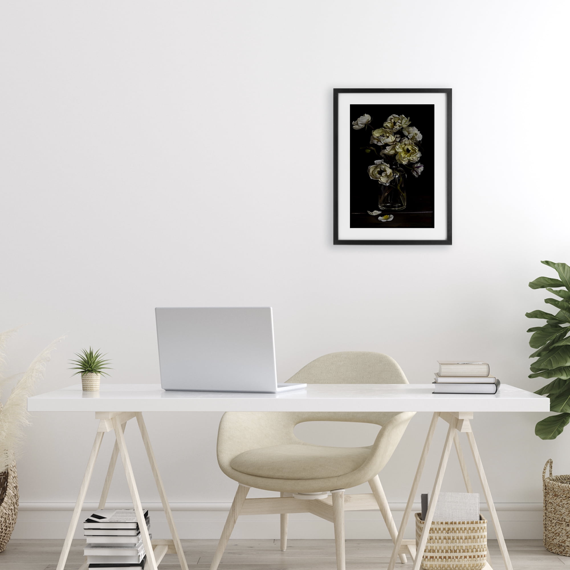 Stupell Industries Elegant Arrangement of Cream Blossoms Black Framed Print Under Glass, design by Creative Studio
