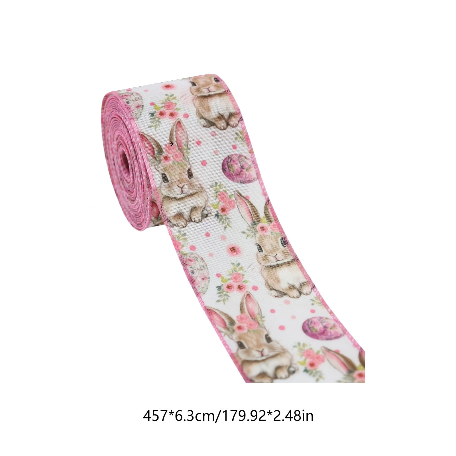 DAMAI Easter Wired Edge Ribbon Spring Floral Bunny Wired Ribbon Watercolor Easter Rabbit Flower Fabric Craft Ribbon for Gift Wrapping Floral Arrangement Wreath Bow DIY Crafts