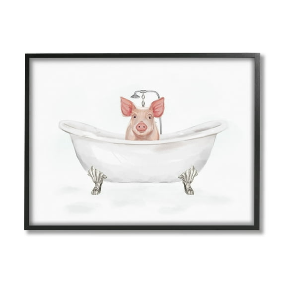 Country Pig Cute Bathtub Animals & Insects Graphic Art Black Framed Art Print Wall Art