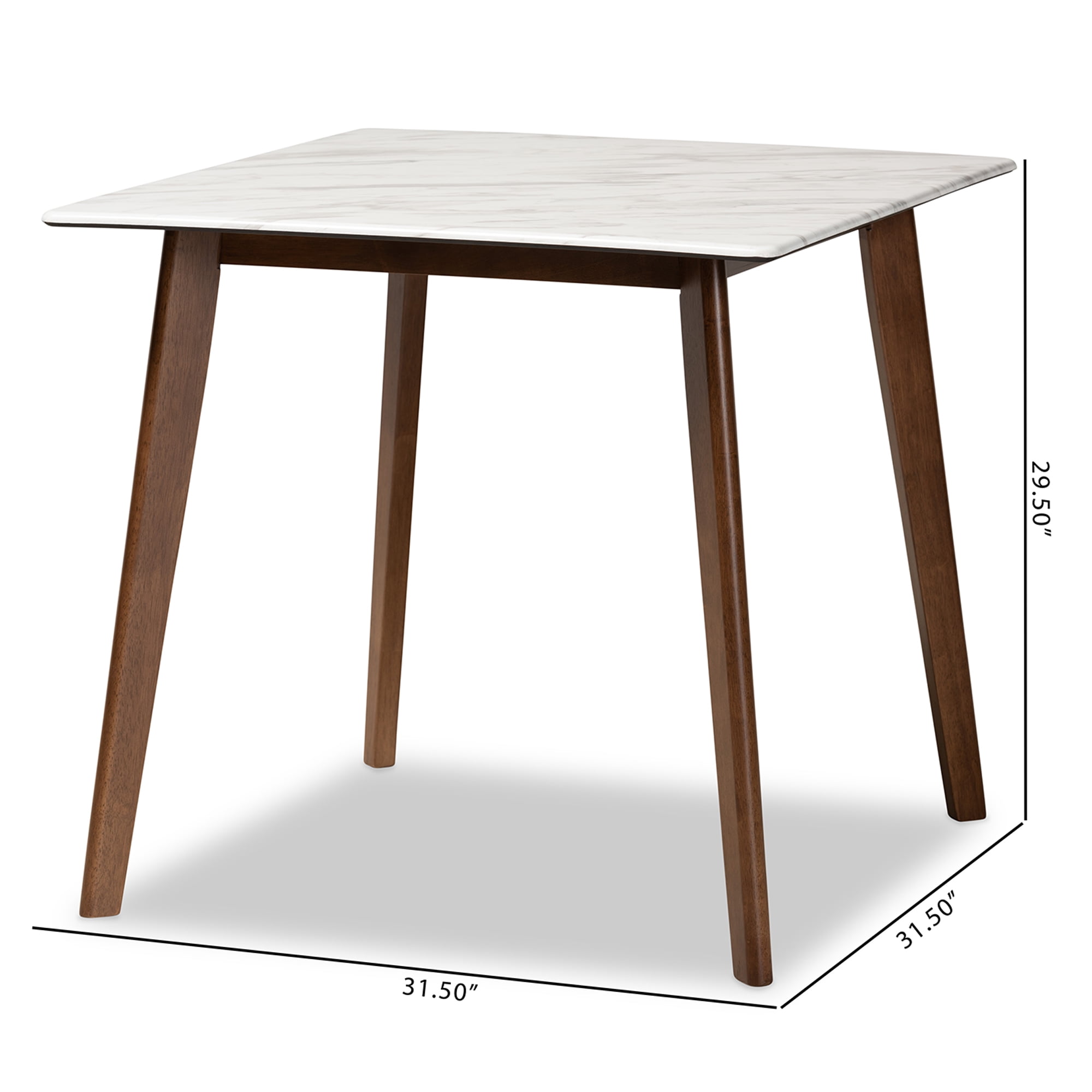 Baxton Studio Select Indoor Mid-Century Square Marble Dining Table, Walnut Brown/White