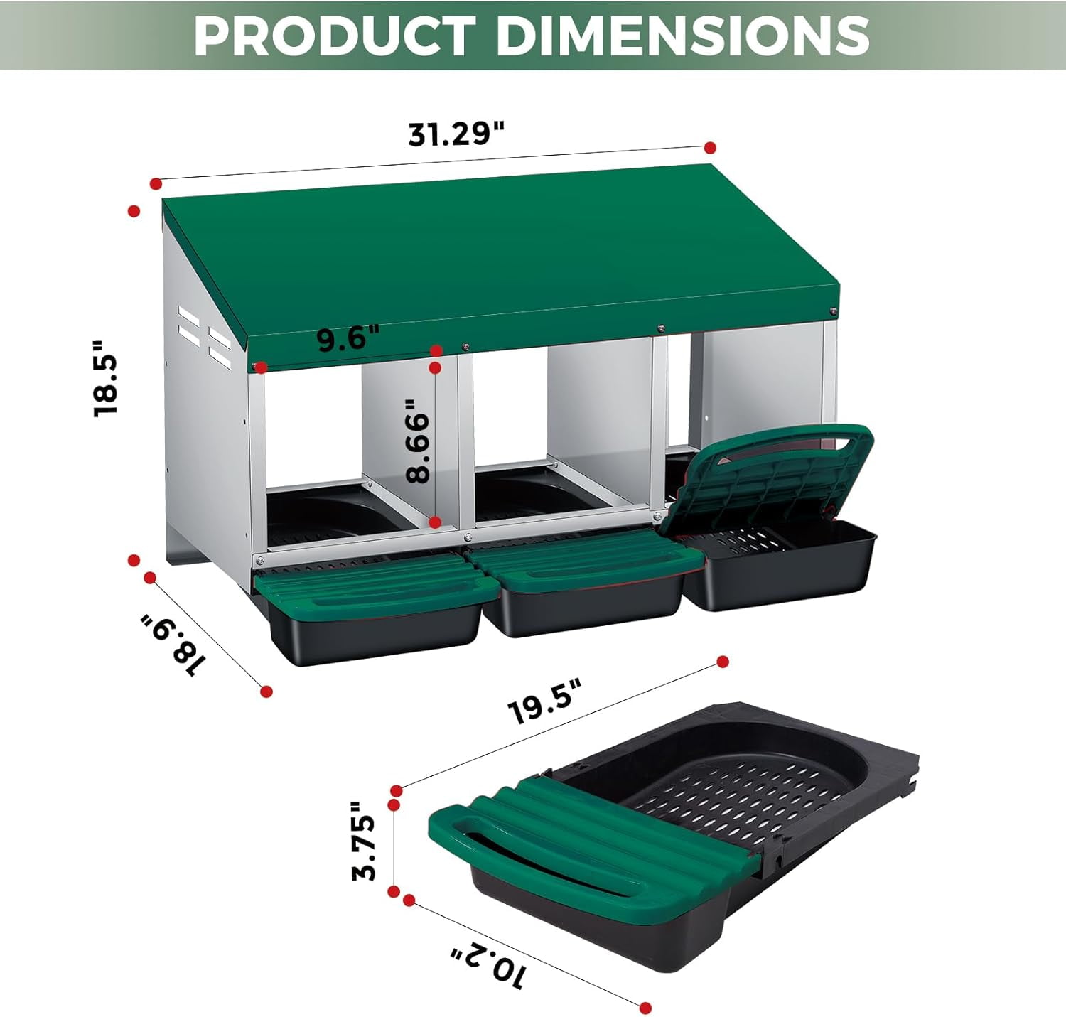 Sunvasagoo Zinc Alloy Chicken Nesting Box, 3/4 Hole Roll Away Egg Laying Box w/ Removable Tray, Wall Mount or Freestanding
