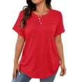 thumbnail image 2 of Uootdi Women's Henley Tops Short Sleeve Button Placket Blouses Casual Daily Style Soft Breathable Relaxed Fit Tees Gift, 2 of 7