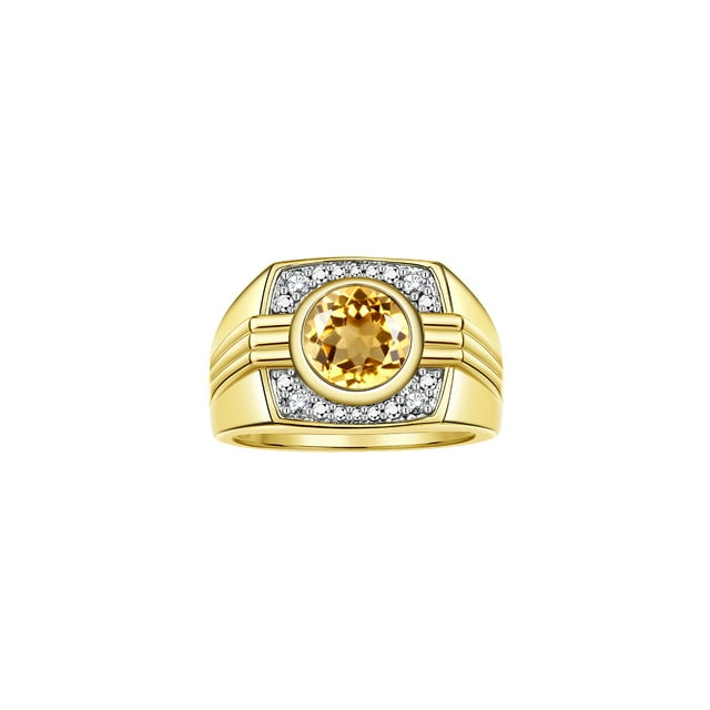 RYLOS Mens Rings 14K Yellow Gold Designer Round Gemstone & Sparkling Diamond Ring Citrine November Birthstone Rings For Men, Men's Rings, Gold Rings Sizes 8 - 13