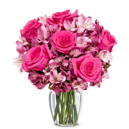 From You Flowers - Pink Rose & Alstroemeria Bouquet with Free Vase (Fresh Flowers)