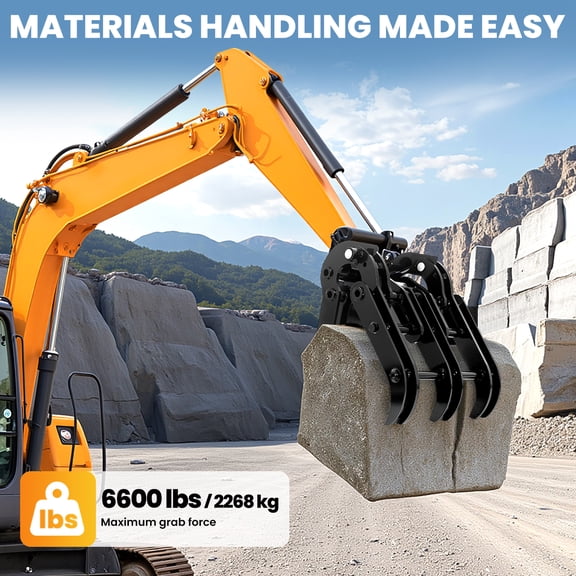 23.8 in/600mm Mini Excavator Grabber Attachment, Metal Grabs for Mini Excavators, Small Excavator Wood Grabber Grapple with Manganese Steel, for Landscaping Rocks & Tree Branches