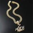 thumbnail image 3 of Men Women Hip Hop Letters Much Money Pendant Necklace with 13mm Miami Cuban Chain Iced Out Bling HipHop Necklaces Fashion Jewelry, 3 of 8