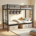 thumbnail image 3 of ASINMAK Twin-over-Twin Bunk Bed for Teens, Metal Frame with Ladder and Full-Length Guardrail, Black, 3 of 8
