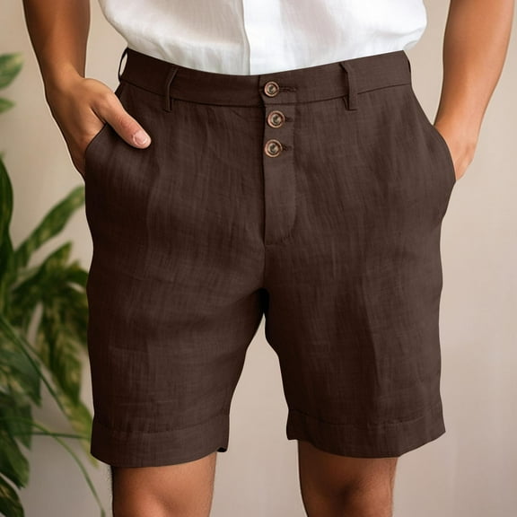 Men's Suit Shorts George Men's and Big Men's Stretch Twill Flat Front Button Zipper Casual Commuter Shorts with Pocket,Brown,XXL