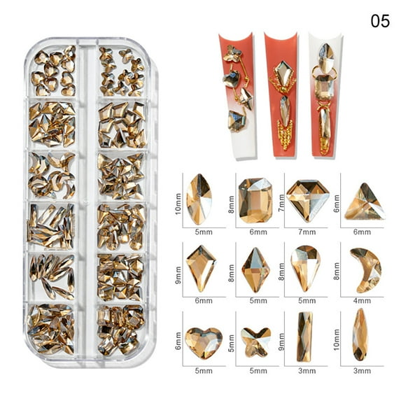 FCOGIN 12 Shapes Yellow Diamonds 3D Crystal Rhinestones, for Nail Art or Various Craft Decoration