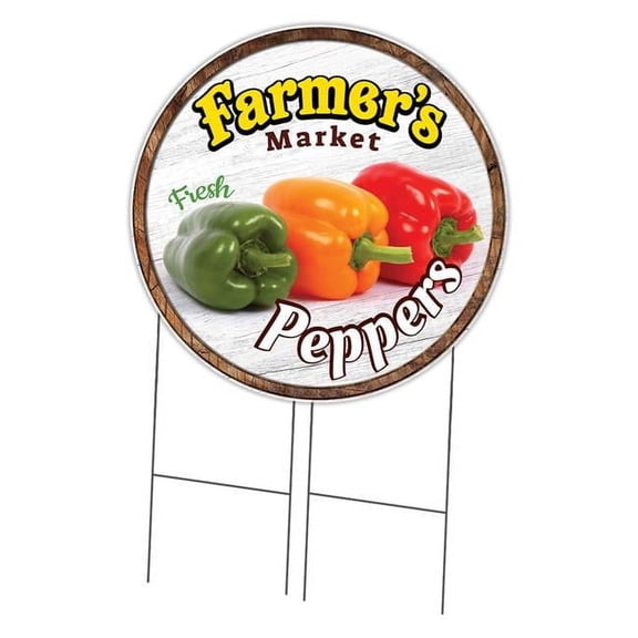 SignMission C-36-CIR-DS-WS- Peppers 36 in. Double Sided Corrugated Circular Plastic Sign - Farmers Market Peppers