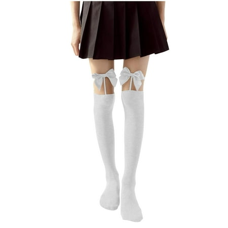 

Socks Winter Ladies Satin Bow Cute Legs Long Tube Splicing High Thigh Stocking Christmas Gifts Socks