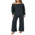 thumbnail image 1 of Off Shoulder Knit Tops and Wide Leg Pants Set for Ladies, 1 of 8