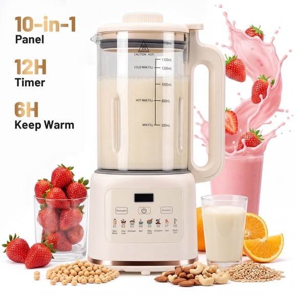 AMTPM 56oz Nut Milk Maker , 10-in-1 Automatic Vegan Milk Machine, for Almond Milk Oat Milk Soy Milk, Filter-Free, Self-Cleaning, 12H Timer