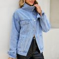 thumbnail image 7 of 2026 Women's Oversized Jean Jacket Vintage Washed High Neck Denim Jacket Asymmetrical Button Down Street Style Coat, XL, 7 of 7