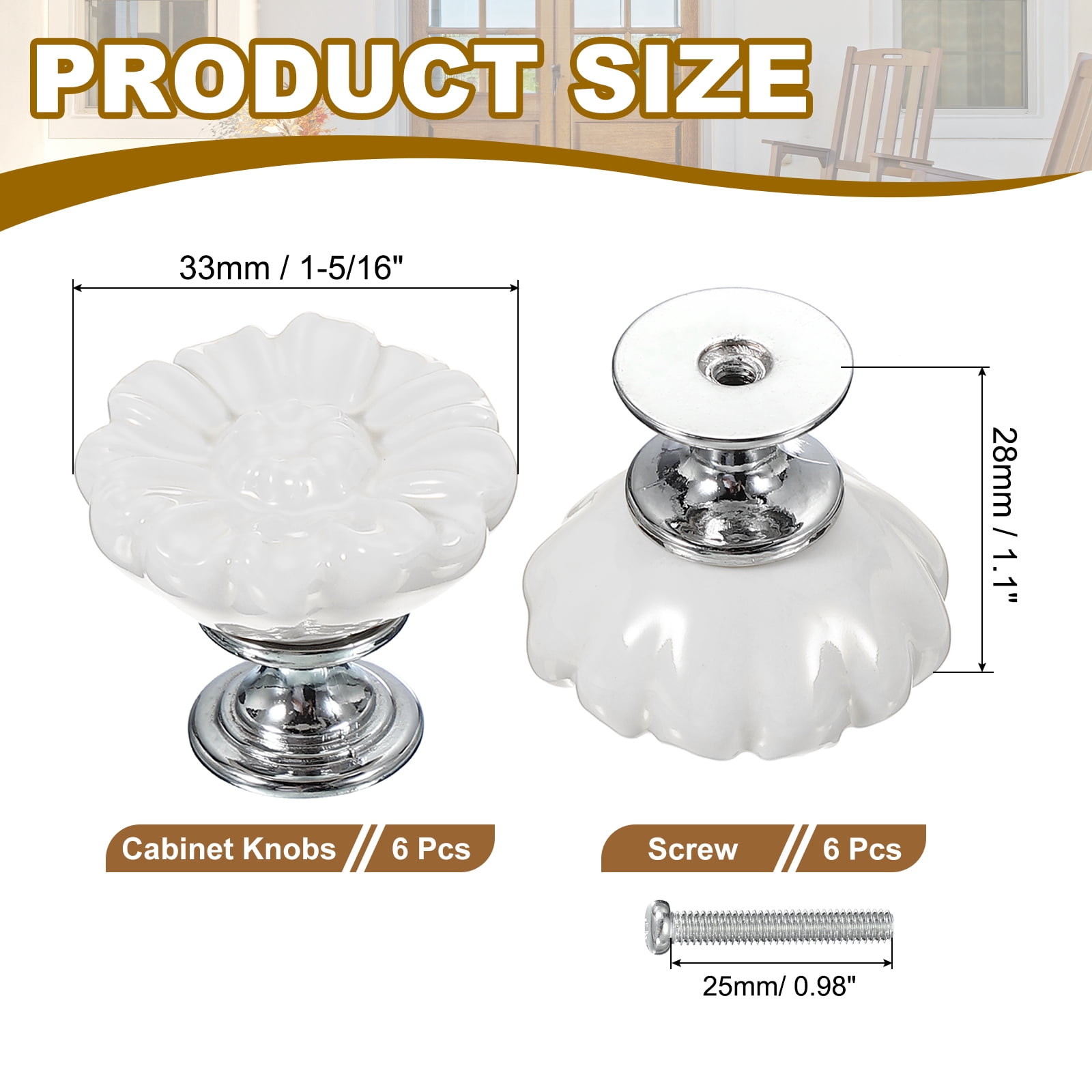 Uxcell Vintage Floral Cabinet Knobs Ceramic Round Drawer Knobs Dresser Knobs Door Hardware Pull Handles White 6